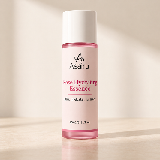Asairu Rose Hydrating Essence bottle, 100ml facial essence with rose water